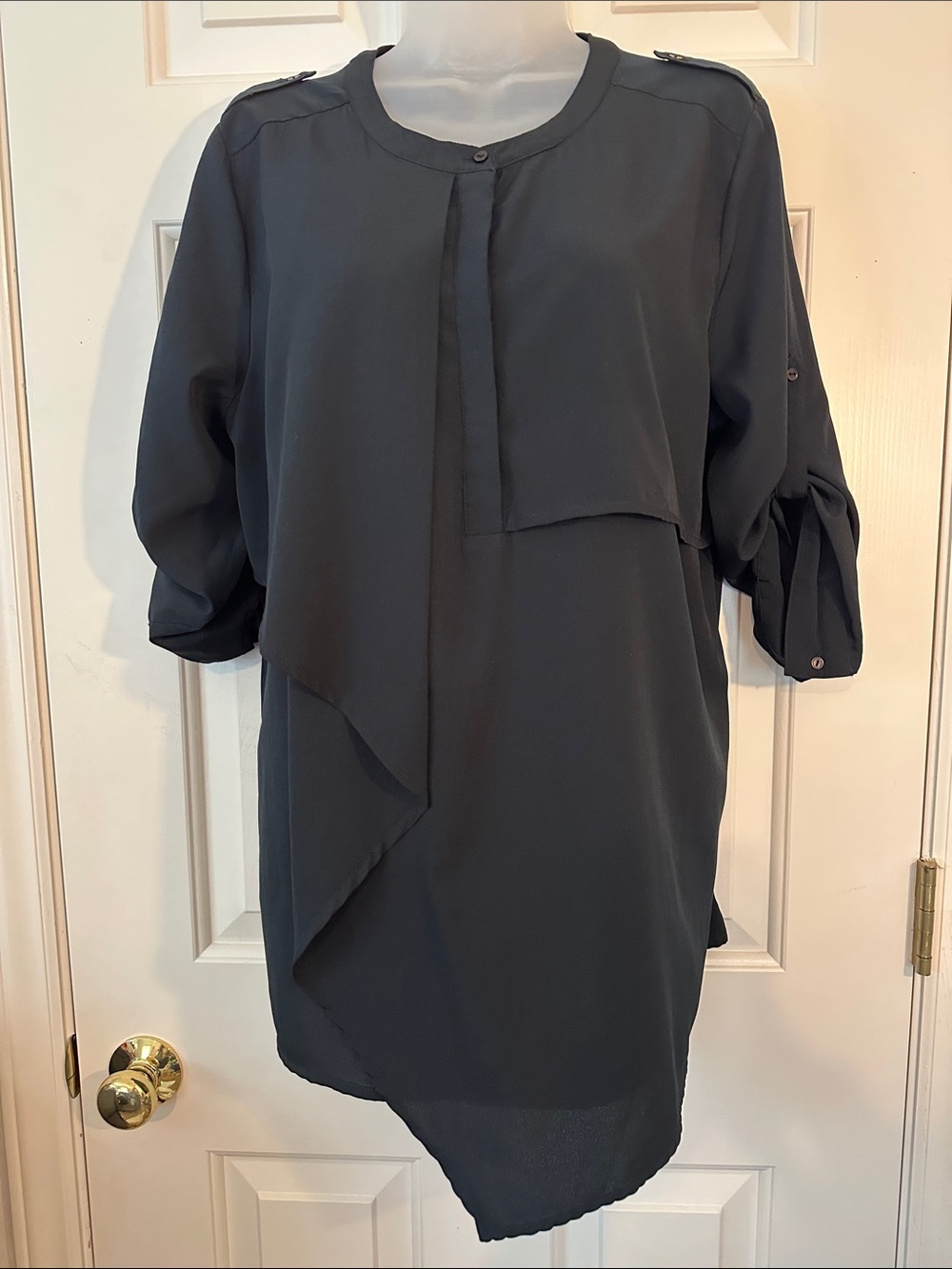 Nine West Jeans Asymmetric Black Layered look Blouse size M